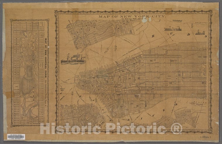 Historic 1866 Map - From Visitor'S Guide To The City Of New York.Of New York City And State - Manhattan - Vintage Wall Art