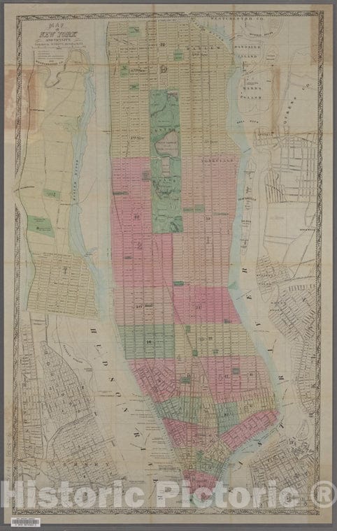 Historic 1866 Map - Map Of New York And Vicinity.Of New York City And State - Manhattan - Vintage Wall Art