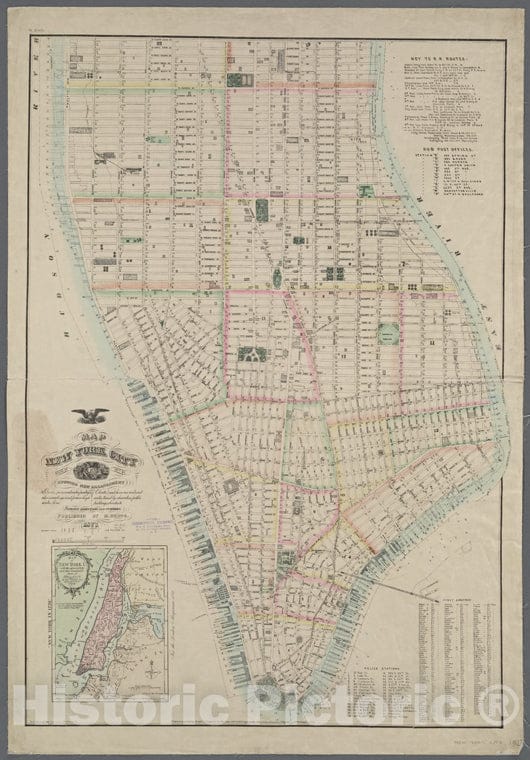 Historic 1877 Map - Map Of New York City, South Of 46Th St.Of New York City And State - Manhattan - Vintage Wall Art