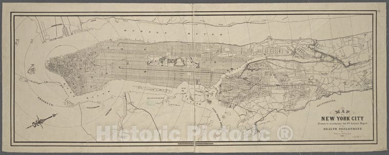 Historic 1874 Map - Map Of New York City/Drawn To Accompany The 4Th Annual Report - Vintage Wall Art