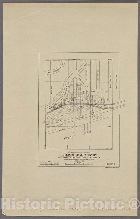 Historic 1913 Map - Riverside Drive Extension (Exhibit B) Of New York City And State - Manhattan - Vintage Wall Art