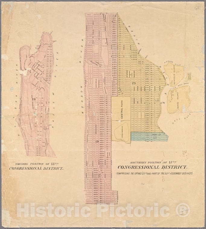 Historic 1900 Map - [Maps Showing] Northern And Southern Portions Of The 13Th Congreof New York City And State - Manhattan - Vintage Wall Art