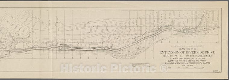 Historic 1913 Map - Plan For The Riverside Drive Extension From 155Th Street To The Harlem River (Exhibit A.) Of New York City And State - Manhattan - Vintage Wall Art