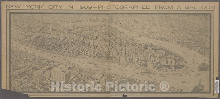 Historic 1909 Map - [New York City In 1909 - Photographed From A Balloon.] Of New York City And State - Manhattan - Vintage Wall Art