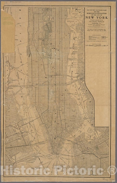 Historic 1908 Map - Map Of The Southern Part Of The Borough Of Manhattan Of The Cityof New York City And State - Manhattan - Vintage Wall Art