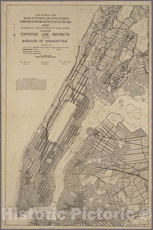 Historic 1916 Map - Commision On Building Districts & Restrictions Map Accompanyingof New York City And State - Manhattan - Vintage Wall Art