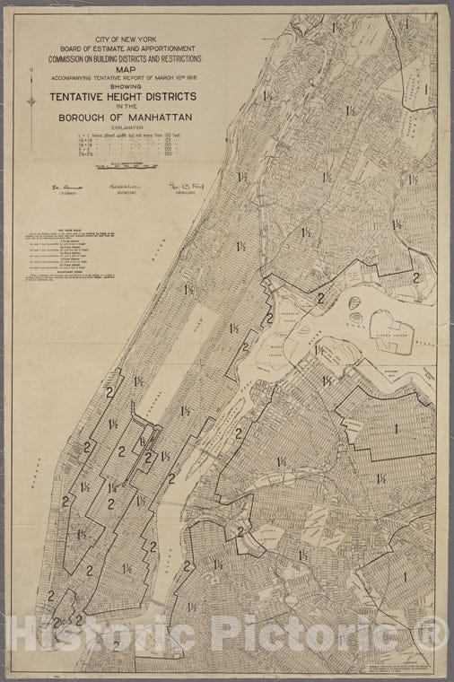 Historic 1916 Map - Commission On Building Districts & Restrictions Map Accompanyingof New York City And State - Manhattan - Vintage Wall Art