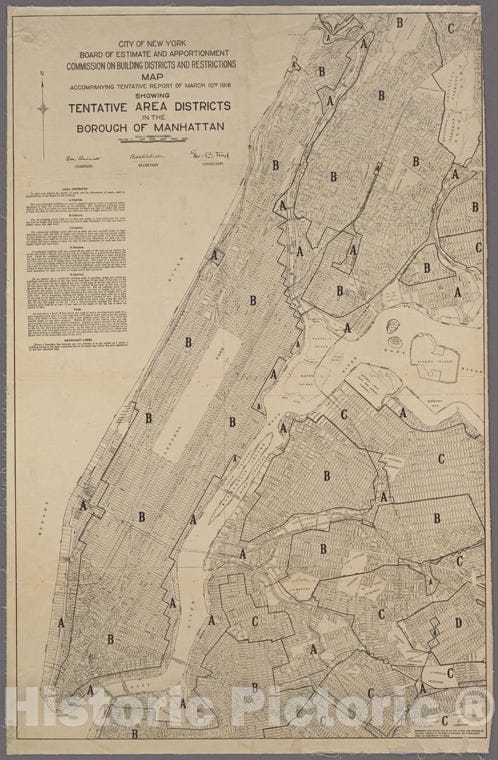 Historic 1916 Map - Commision On Building Districts & Restrictions Map Accompanyingof New York City And State - Manhattan - Vintage Wall Art, V2