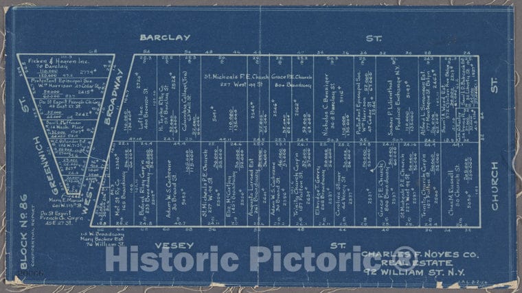 Historic 1920 Map - Block No. 86, Confidential Report.Of New York City And State - Manhattan - Vintage Wall Art