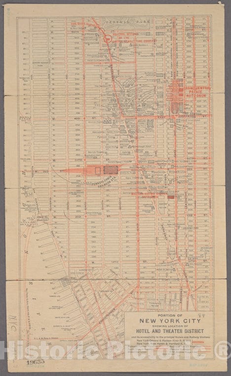 Historic 1912 Map - Portion Of New York City Showing Location Of Hotel And Theatre Dof New York City And State - Manhattan - Vintage Wall Art