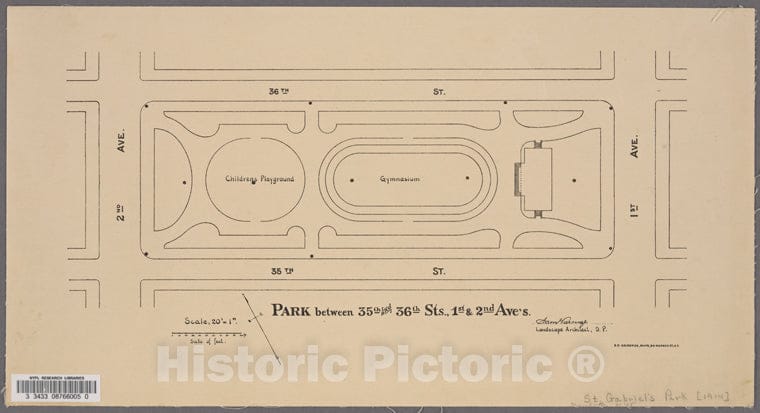 Historic 1914 Map - St. Gabriel'S Park, New York City. Park Between 35Th And 36Th Streets, 1St And 2Nd Avenues.Of New York City And State - Manhattan - Vintage Wall Art