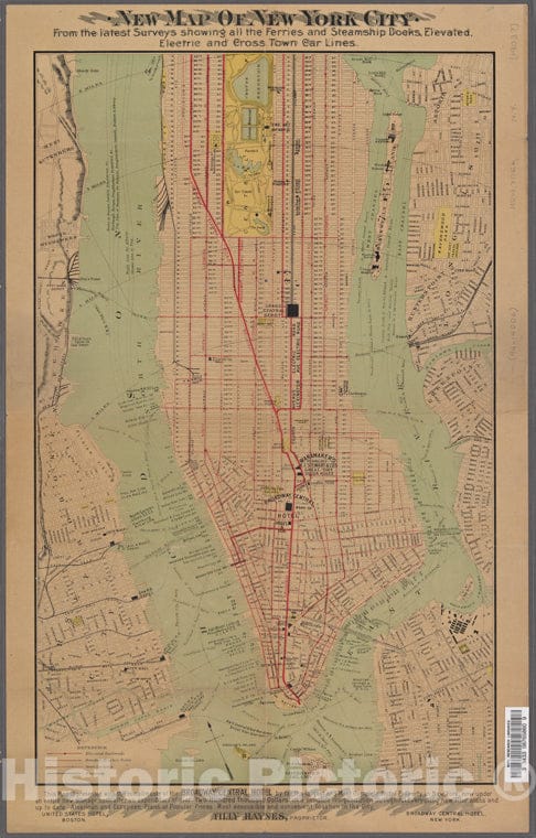 Historic 1903 Map - New Map Of New York City From The Latest Surveys Showing All Theof New York City And State - Manhattan - Vintage Wall Art