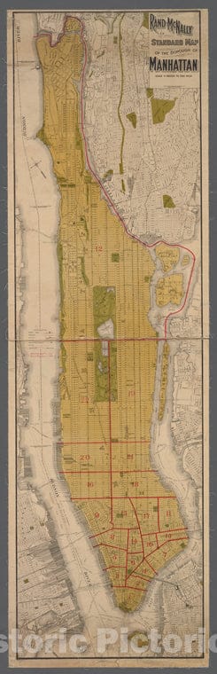 Historic 1902 Map - Rand Mcnally Standard Map Of The Borough Of Manhattan.Of New York City And State - Manhattan - Vintage Wall Art