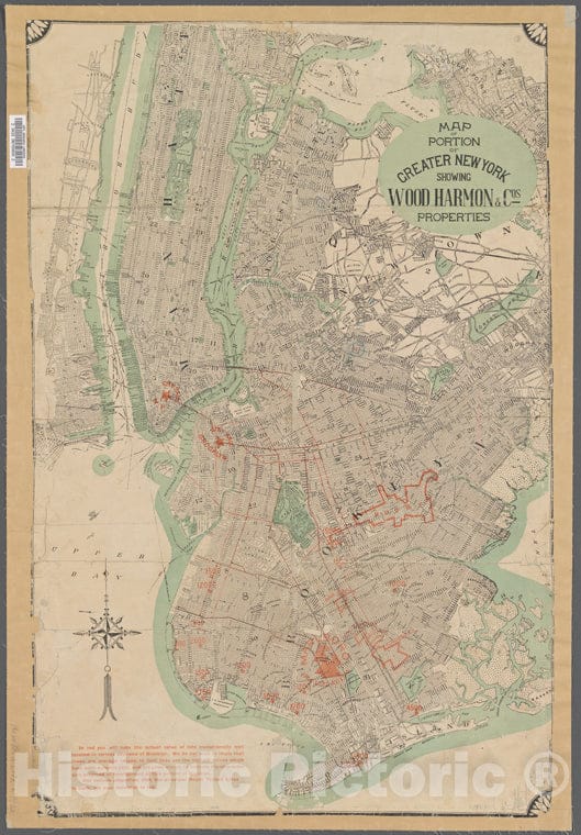 Historic 1902 Map - Map Of Portions Of Greater New York City, Showing Wood Harmon & Co.'S Properties.Of New York City And State - Manhattan - Vintage Wall Art