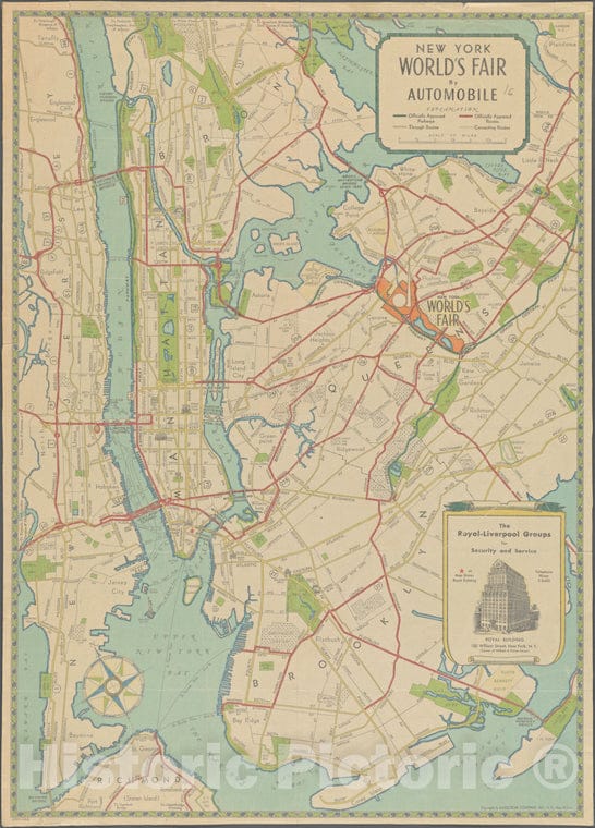 Historic 1939 Map - New York World'S Fair By Automobile. New York: Hagstrom Company, Inc.Of New York City And State - Queens - Vintage Wall Art