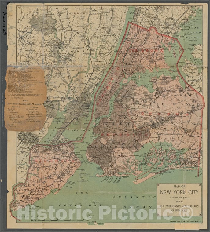 Historic 1897 Map - Map Of New York City, (Greater New York).Of New York City And State - Manhattan - Vintage Wall Art