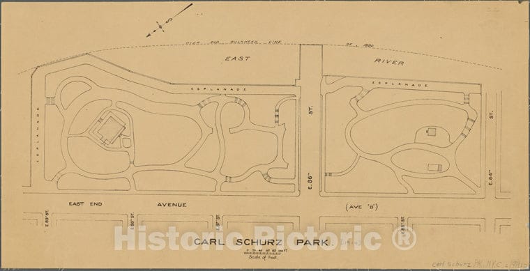 Historic 1914 Map - Map Of Carl Schurz Park.Of New York City And State - Manhattan - Vintage Wall Art