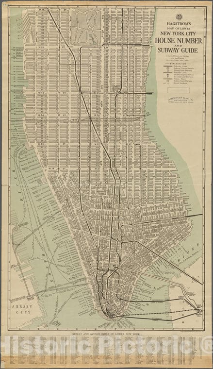 Historic 1919 Map - Hagstrom'S Map Of Lower New York City, House Number And Subway Guide.Of New York City And State - Manhattan - Vintage Wall Art