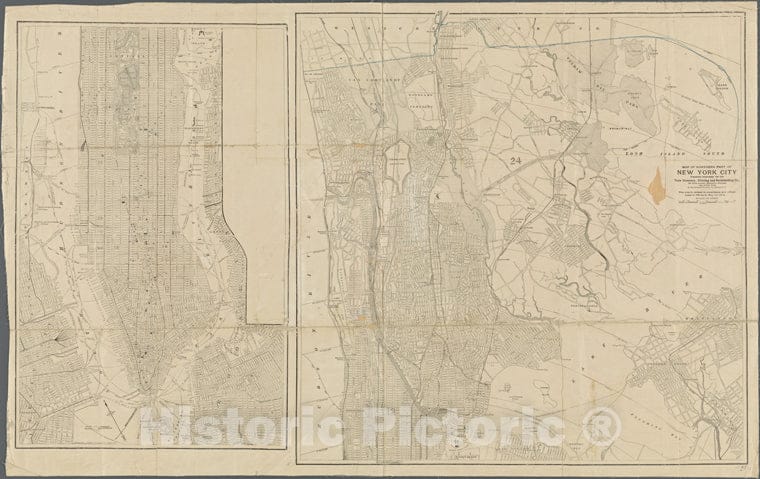 Historic 1904 Map - Map Of Northern Part Of New York City. Map Of Southern Part Of Nof New York City And State - Manhattan - Vintage Wall Art