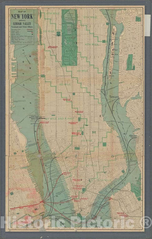 Historic 1904 Map - Map Of New York Showing Lehigh Valley Terminals And Ticket Offices.Of New York City And State - Manhattan - Vintage Wall Art