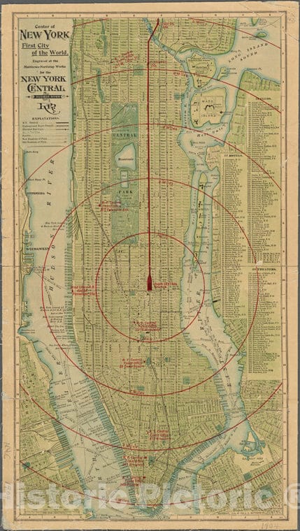 Historic 1904 Map - Center Of New York, First City Of The World. Copied 1904 By New York Central Railroadof New York City And State - Manhattan - Vintage Wall Art