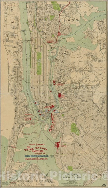 Historic 1907 Map - Map Showing Freight Terminals Of The New York, New Haven, And Haof New York City And State - Manhattan - Vintage Wall Art