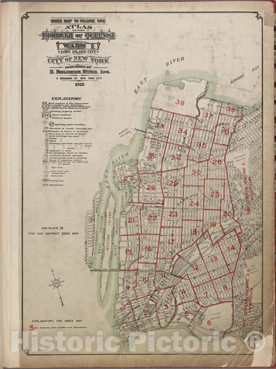 Historic 1928 Map - Index Map To Volume One. Atlas Of The Borough Of Queens. Ward 1. - Vintage Wall Art