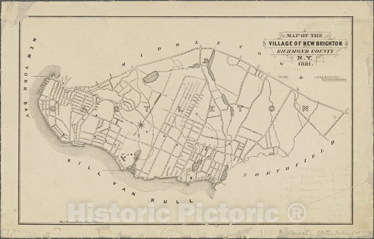 Historic 1881 Map - Map Of The Village Of New Brighton, Richmond Co, New York City, Ny.Of New York City And State - Staten Island - Vintage Wall Art