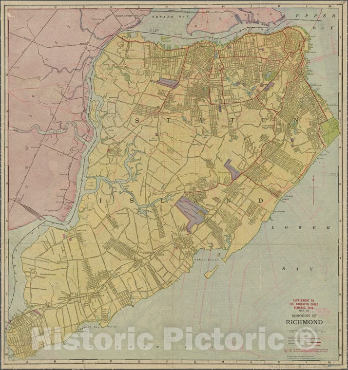 Historic 1911 Map - Williams' Map Of The Borough Of Richmond.Of New York City And State - Staten Island - Vintage Wall Art