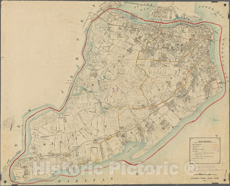 Historic 1921 Map - Richmond Borough Congressional Districts.Of New York City And State - Staten Island - Vintage Wall Art