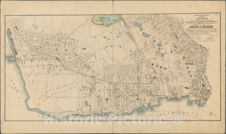 Historic 1901 Map - Map Or Plan Showing A General Design For A System Of Streets, Avof New York City And State - Staten Island - Vintage Wall Art