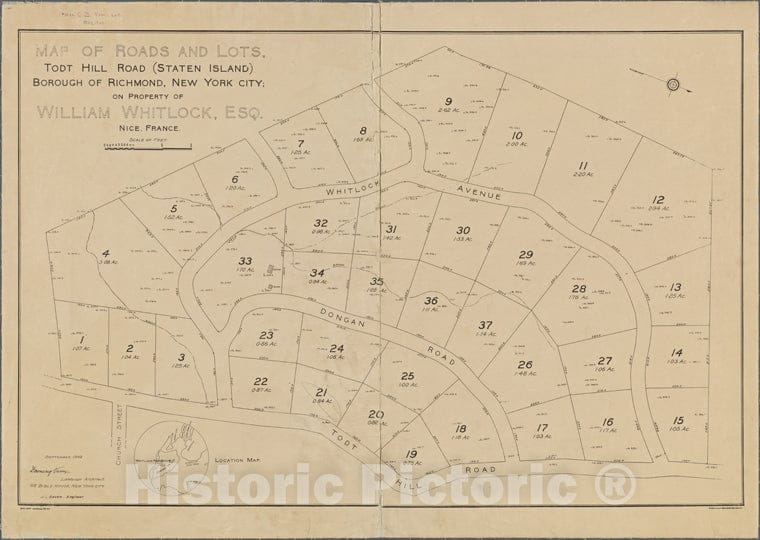 Historic 1902 Map - Map Of Roads And Lots, Todt Hill Road (Staten Island), Borough Oof New York City And State - Staten Island - Vintage Wall Art