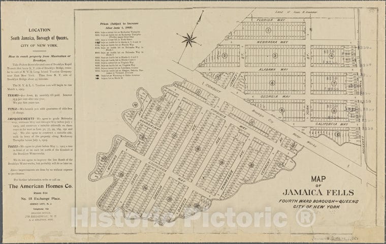 Historic 1905 Map - Map Of"Jamaica Fells," Fourth Ward, Borough Of Queens, City Of New York.Of New York City And State - Queens - Vintage Wall Art