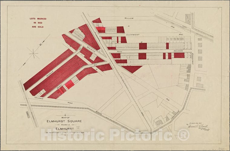 Historic 1905 Map - Map Of Elmhurst Square, Situated At Elmhurst In The Borough Of Queens, City Of New York.Of New York City And State - Queens - Vintage Wall Art