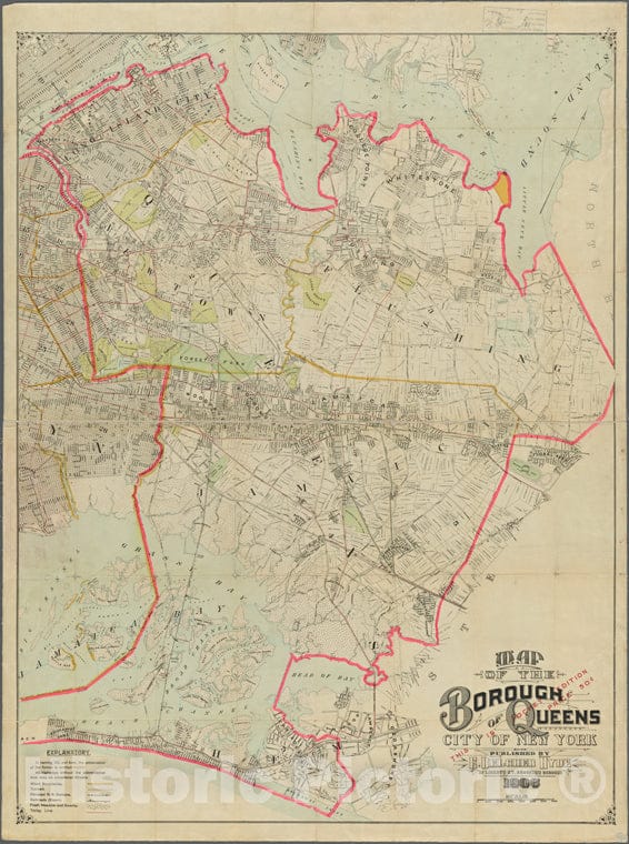 Historic 1906 Map - [Pocket] Map Of The Borough Of Queens, New York City.Of New York City And State - Queens - Vintage Wall Art