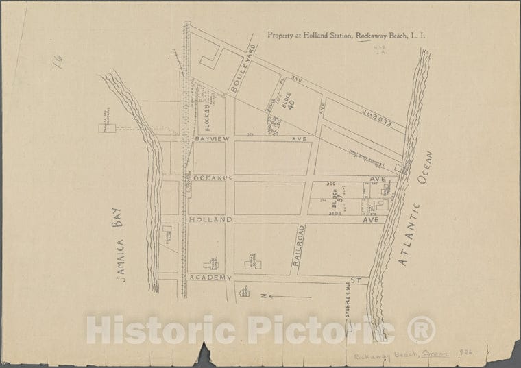 Historic 1906 Map - Map Of Property At Holland Station, Rockaway Beach, Long Island.Of New York City And State - Queens - Vintage Wall Art