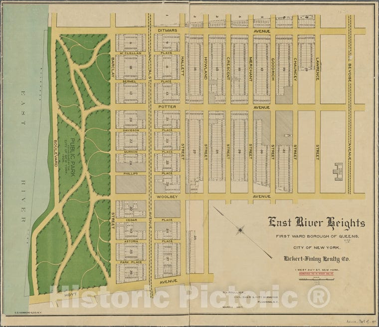 Historic 1907 Map - East River Heights, First Ward, Borough Of Queens, City Of New York.Of New York City And State - Queens - Vintage Wall Art