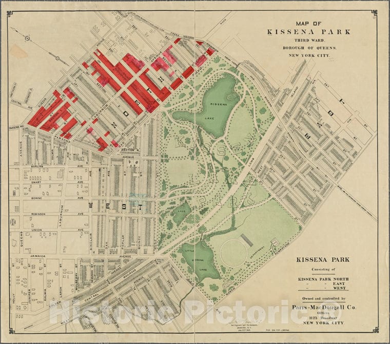 Historic 1908 Map - Map Of Kissena Park, Third Ward, Borough Of Queens, New York City.Of New York City And State - Queens - Vintage Wall Art