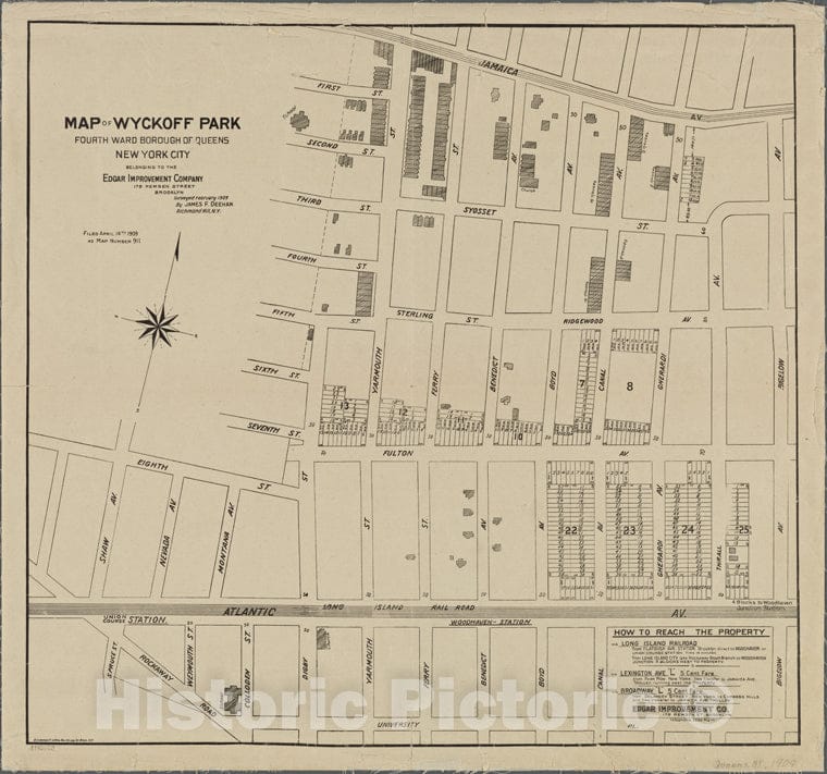 Historic 1909 Map - Map Of Wyckoff Park, Fourth Ward, Borough Of Queens, New York City.Of New York City And State - Queens - Vintage Wall Art