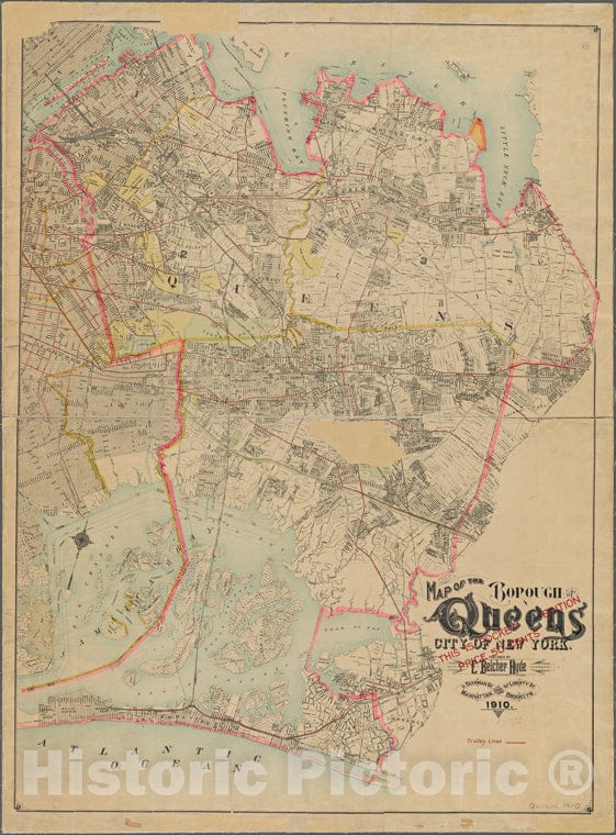 Historic 1910 Map - Map Of The Borough Of Queens, City Of New York.Of New York City And State - Queens - Vintage Wall Art