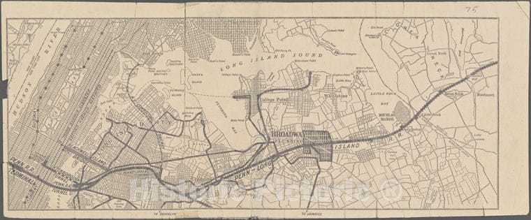 Historic 1910 Map - [Map Of Broadway-Flushing Development. Map Of Routes From Manhattan To Broadway-Flushing On Verso].Of New York City And State - Queens - Vintage Wall Art