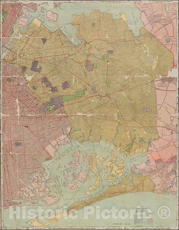 Historic 1917 Map - Map Of Borough Of Queens. Revised April 15Th, 1917.Of New York City And State - Queens - Vintage Wall Art