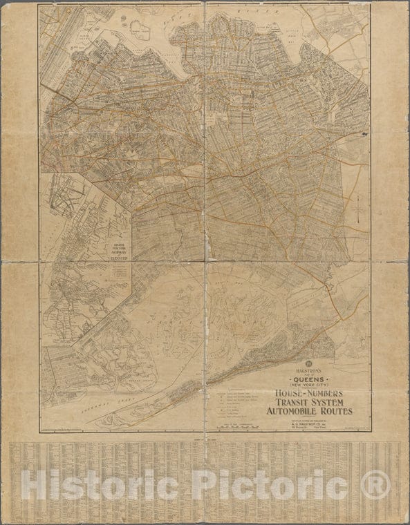 Historic 1922 Map - Hagstrom'S Map Of Queens, City Of New York. House Number And Subway Guide.Of New York City And State - Queens - Vintage Wall Art