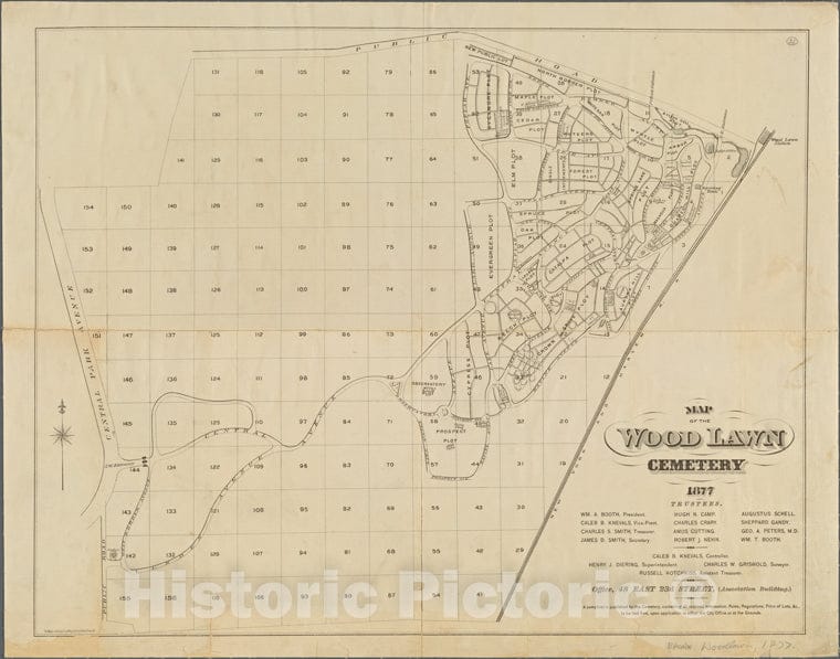 Historic 1877 Map - Map Of The Woodlawn Cemetery.Of New York City And State - Bronx - Vintage Wall Art