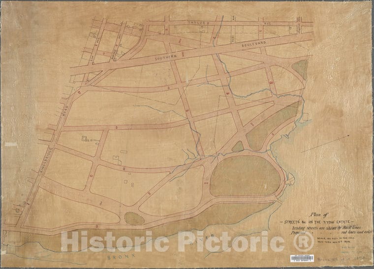 Historic 1878 Map - Plan Of The Streets, Etc, On The Lydig Estate.Of New York City And State - Bronx - Vintage Wall Art