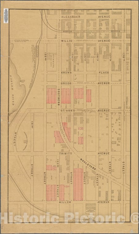 Historic 1893 Map - [Bronx Plat Map, Alexander To Willow Avenues; 131St To 138Th Streets.] Of New York City And State - Bronx - Vintage Wall Art