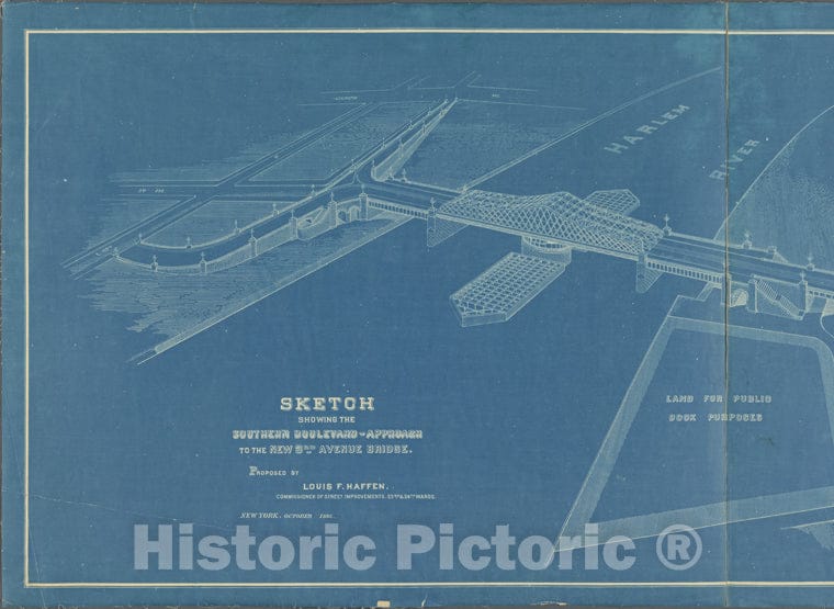 Historic 1895 Map - Sketch Showing The Southern Boulevard Approach To The New 3Rd Avenue Bridge.Of New York City And State - Bronx - Vintage Wall Art