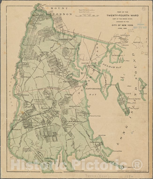 Historic 1896 Map - Part Of The 24Th Ward East Of The Bronx River, Annexed To The City Of New York.Of New York City And State - Bronx - Vintage Wall Art