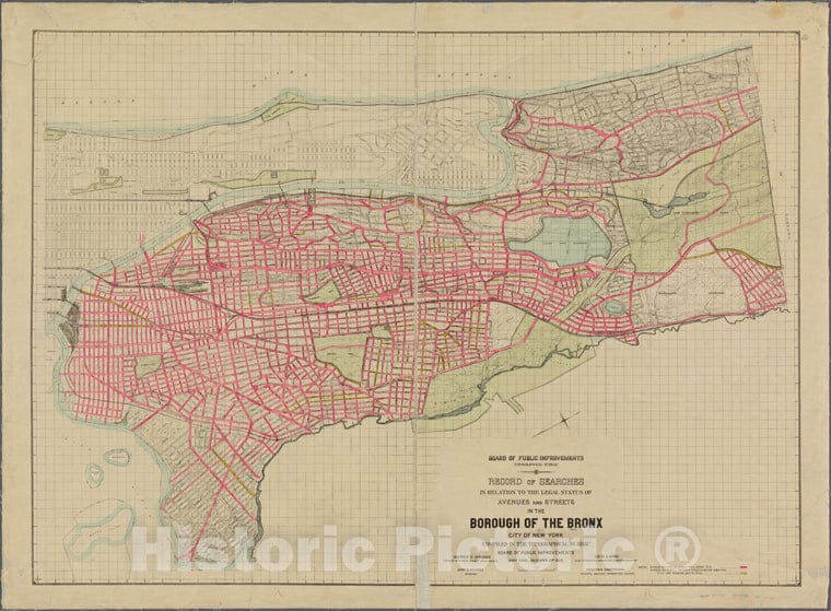 Historic 1900 Map - Record Of Searches In Relation To The Legal Status Of Avenues And Streets In The Borough Of The Bronx.Of New York City And State - Bronx - Vintage Wall Art