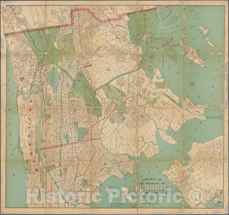 Historic 1900 Map - New Map Of The Borough Of The Bronx, City Of New York .Of New York City And State - Bronx - Vintage Wall Art